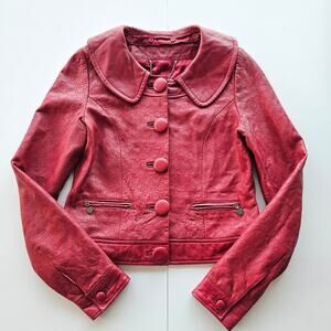 Alannah Hill Red Heart Valentines Day Lamb Leather Jacket Coat Removable Collar